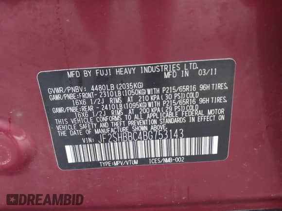 2011 Subaru Forester X z VIN JF2SHBBC4BG753143, wystawiony jako IAAI lot #42756049 z przebiegiem 277 519 mil mil oraz . Historia ofert i sprzedaży dostępna na DreamBid. Obrazek 9.