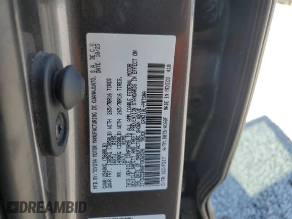 2023 Toyota Tacoma SR5 with VIN 3TYDZ5BNXPT036528, listed as a Copart auction lot 80371305 with 34,561 mi miles and Salvage title. Bid and sale history available at DreamBid. Image 12.