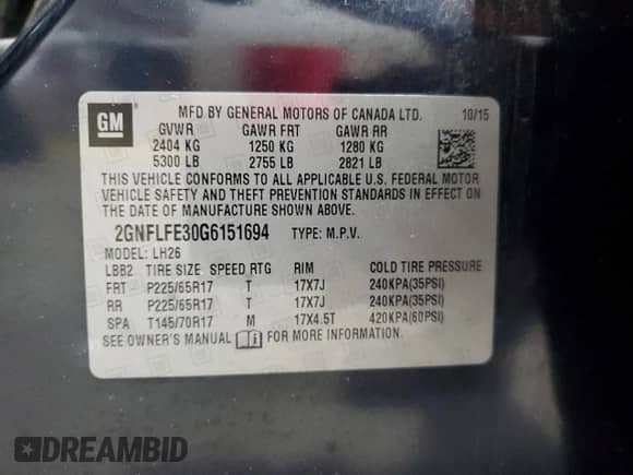 2016 Chevrolet Equinox LT with VIN 2GNFLFE30G6151694, listed as a Copart auction lot 86230185 with 104,520 mi miles and Salvage title. Bid and sale history available at DreamBid. Image 13.