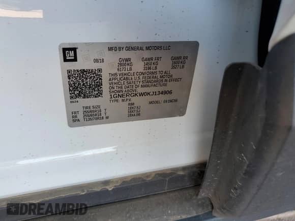 2019 Chevrolet Traverse LT Cloth с VIN 1GNERGKW0KJ134906, выставлен на аукционе Copart как лот 80682345 с пробегом 83 764 миль миль и Списание • Salvage title. История ставок и продаж доступна на DreamBid. Изображение 13.