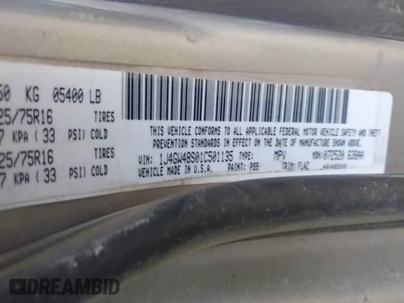 2001 Jeep Grand Cherokee Laredo с VIN 1J4GW48S01C501135, выставлен на аукционе IAAI как лот 42947832 с пробегом 239 728 миль миль и . История ставок и продаж доступна на DreamBid. Изображение 9.