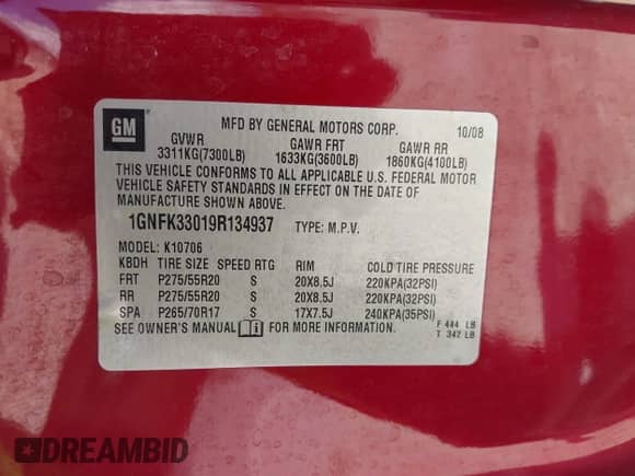 2009 Chevrolet Tahoe LTZ с VIN 1GNFK33019R134937, выставлен на аукционе IAAI как лот 42603993 с пробегом 166 484 миль миль и . История ставок и продаж доступна на DreamBid. Изображение 9.