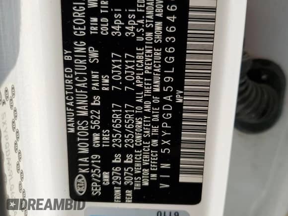 2020 Kia Sorento S z VIN 5XYPGDA59LG636460, wystawiony jako Copart lot #66189825 z przebiegiem 95 829 mil mil oraz Szkoda całkowita • Salvage title. Historia ofert i sprzedaży dostępna na DreamBid. Obrazek 13.