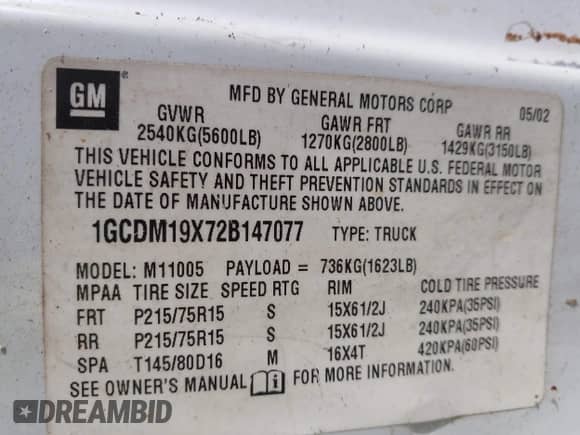 2002 Chevrolet Astro Cargo z VIN 1GCDM19X72B147077, wystawiony jako IAAI lot #42332534 z przebiegiem 207 954 mil mil oraz . Historia ofert i sprzedaży dostępna na DreamBid. Obrazek 9.