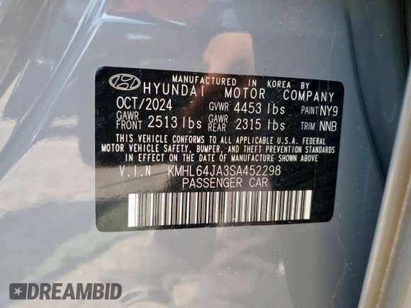 2025 Hyundai Sonata SEL z VIN KMHL64JA3SA452298, wystawiony jako Copart lot #70425325 z przebiegiem 14 803 mil mil oraz Szkoda całkowita • Salvage title. Historia ofert i sprzedaży dostępna na DreamBid. Obrazek 12.