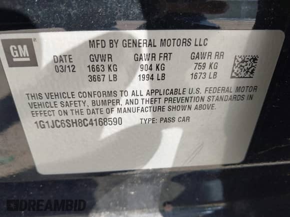 2012 Chevrolet Sonic LT с VIN 1G1JC6SH8C4168590, выставлен на аукционе IAAI как лот 43227989 с пробегом 174 639 миль миль и . История ставок и продаж доступна на DreamBid. Изображение 9.