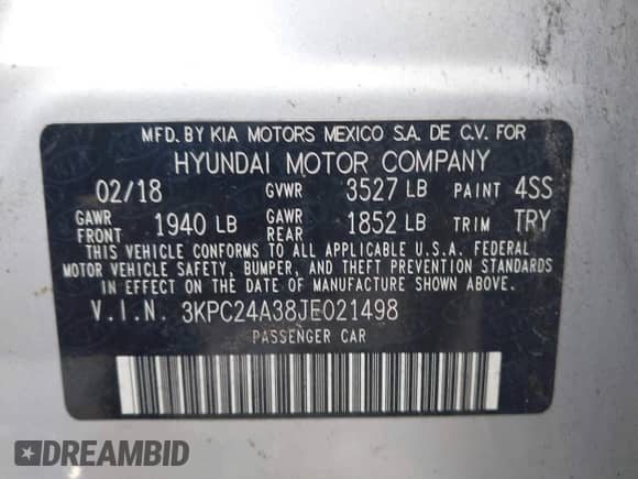 2018 Hyundai Accent SE z VIN 3KPC24A38JE021498, wystawiony jako IAAI lot #43391625 z przebiegiem 96 326 mil mil oraz . Historia ofert i sprzedaży dostępna na DreamBid. Obrazek 9.