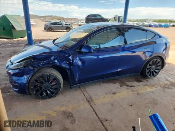 2022 Tesla Model Y Performance with VIN 7SAYGDEFXNF542785, listed as a Copart auction lot 81153785 with 53,108 mi miles and Salvage title. Bid and sale history available at DreamBid. Image 1.