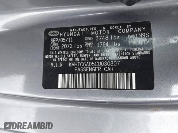 2012 Hyundai Veloster w/Gray Int z VIN KMHTC6AD5CU030807, wystawiony jako IAAI lot #41384254 z przebiegiem Nie podano mil oraz . Historia ofert i sprzedaży dostępna na DreamBid. Obrazek 9.