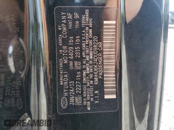 2013 Hyundai Genesis Coupe R-Spec с VIN KMHHU6KJ4DU098220, выставлен на аукционе Copart как лот 67827514 с пробегом 63 755 миль миль и Списание • Salvage title. История ставок и продаж доступна на DreamBid. Изображение 12.