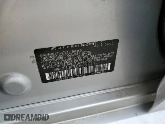 2011 Subaru WRX WRX with VIN JF1GV7E67BG503496, listed as a Copart auction lot 60732865 with Not provided miles and Salvage title. Bid and sale history available at DreamBid. Image 12.