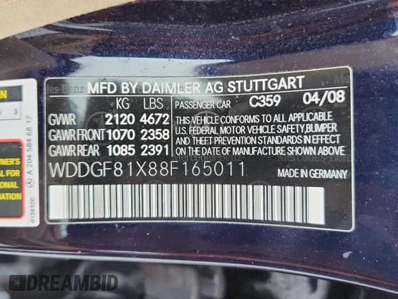 2008 Mercedes-Benz C 300 Sport z VIN WDDGF81X88F165011, wystawiony jako Copart lot #70551805 z przebiegiem 146 539 mil mil oraz Czysty tytuł • Clean title. Historia ofert i sprzedaży dostępna na DreamBid. Obrazek 12.