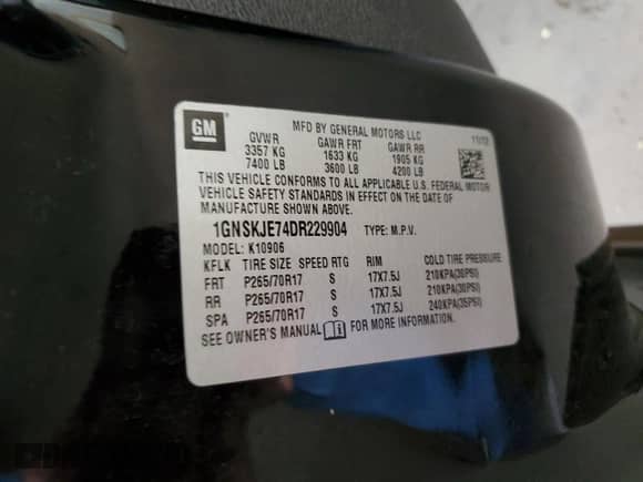 2013 Chevrolet Suburban LT with VIN 1GNSKJE74DR229904, listed as a Copart auction lot 65077365 with 167,582 mi miles and Salvage title. Bid and sale history available at DreamBid. Image 13.