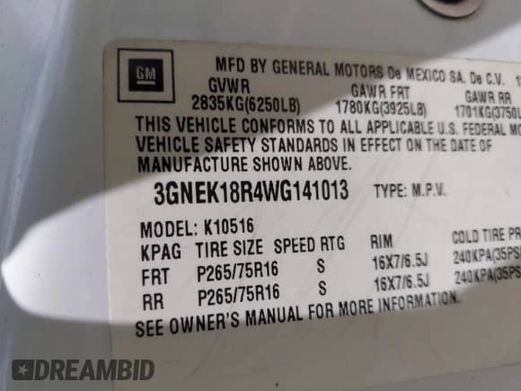 1998 Chevrolet Tahoe with VIN 3GNEK18R4WG141013, listed as a IAAI auction lot 42268580 with 226,330 mi miles and . Bid and sale history available at DreamBid. Image 9.