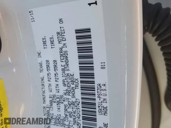 2016 Toyota Tundra Platinum with VIN 5TFGW5F14GX197427, listed as a Copart auction lot 85886124 with Not provided miles and Salvage title. Bid and sale history available at DreamBid. Image 12.