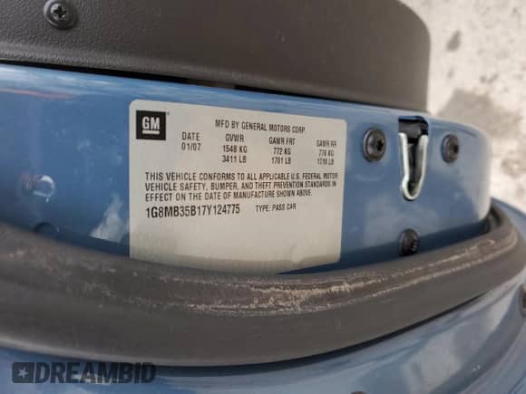 2007 Saturn Sky с VIN 1G8MB35B17Y124775, выставлен на аукционе Copart как лот 42308465 с пробегом 53 850 миль миль и Списание • Salvage title. История ставок и продаж доступна на DreamBid. Изображение 12.