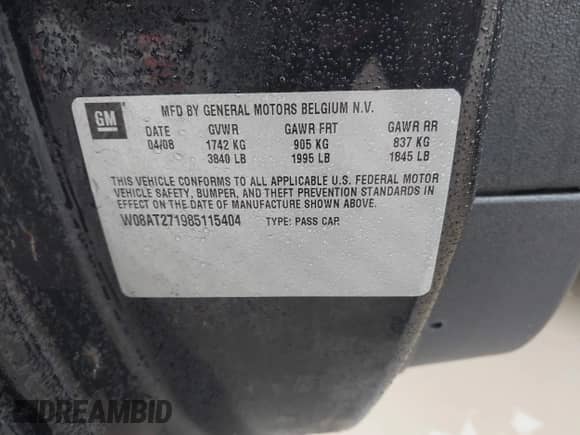 2008 Saturn Astra XR with VIN W08AT271985115404, listed as a IAAI auction lot 42330569 with 112,929 mi miles and . Bid and sale history available at DreamBid. Image 9.