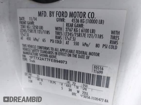 2015 Ford F-250 XLT с VIN 1FT7X2AT7FEB94973, выставлен на аукционе IAAI как лот 43418903 с пробегом 371 424 миль миль и . История ставок и продаж доступна на DreamBid. Изображение 9.