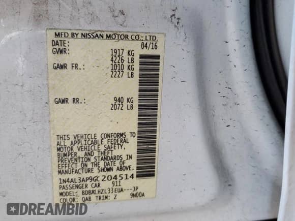 2016 Nissan Altima SR z VIN 1N4AL3AP9GC204514, wystawiony jako Copart lot #81459195 z przebiegiem 165 834 mil mil oraz Szkoda całkowita • Salvage title. Historia ofert i sprzedaży dostępna na DreamBid. Obrazek 12.