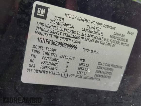 2009 Chevrolet Suburban LTZ z VIN 1GNFK36399R290858, wystawiony jako IAAI lot #42738830 z przebiegiem 214 790 mil mil oraz . Historia ofert i sprzedaży dostępna na DreamBid. Obrazek 9.