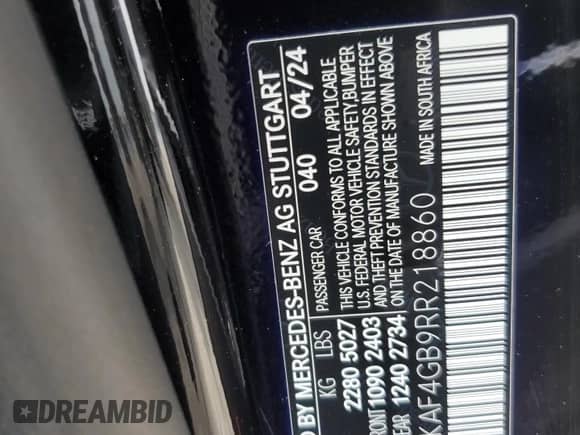 2024 Mercedes-Benz C 300 с VIN W1KAF4GB9RR218860, выставлен на аукционе Copart как лот 69849725 с пробегом 1 640 миль миль и Списание • Salvage title. История ставок и продаж доступна на DreamBid. Изображение 12.