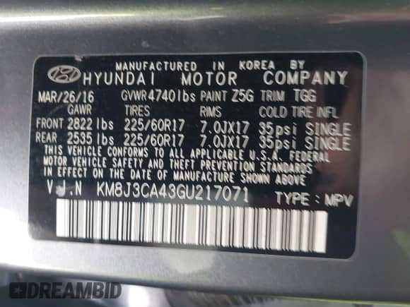 2016 Hyundai Tucson SE с VIN KM8J3CA43GU217071, выставлен на аукционе IAAI как лот 43122824 с пробегом 123 631 миль миль и . История ставок и продаж доступна на DreamBid. Изображение 9.