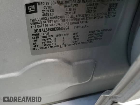 2014 Chevrolet Captiva Sport LT z VIN 3GNAL3EK8ES645994, wystawiony jako Copart lot #79855134 z przebiegiem 114 309 mil mil oraz Szkoda całkowita • Salvage title. Historia ofert i sprzedaży dostępna na DreamBid. Obrazek 13.