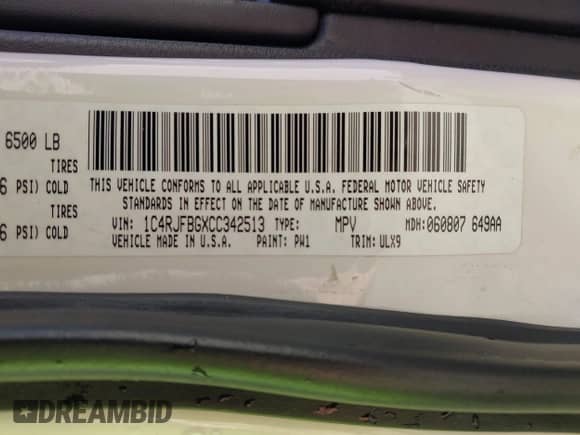 2012 Jeep Grand Cherokee Limited z VIN 1C4RJFBGXCC342513, wystawiony jako IAAI lot #43416360 z przebiegiem 173 799 mil mil oraz . Historia ofert i sprzedaży dostępna na DreamBid. Obrazek 9.