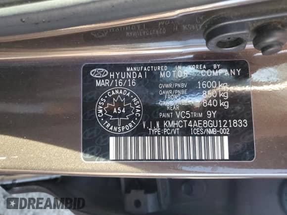 2016 Hyundai Accent SE с VIN KMHCT4AE8GU121833, выставлен на аукционе Copart как лот 81647755 с пробегом 237 659 миль миль и Списание • Salvage title. История ставок и продаж доступна на DreamBid. Изображение 13.