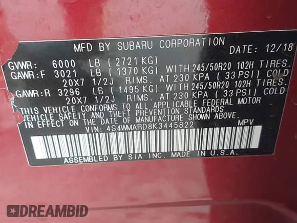 2019 Subaru Ascent Touring с VIN 4S4WMARD8K3445822, выставлен на аукционе IAAI как лот 43137820 с пробегом 140 480 миль миль и . История ставок и продаж доступна на DreamBid. Изображение 9.