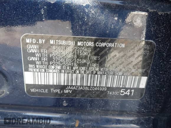 2020 Mitsubishi Outlander ES с VIN JA4AZ3A38LZ044939, выставлен на аукционе IAAI как лот 41654657 с пробегом 60 050 миль миль и . История ставок и продаж доступна на DreamBid. Изображение 9.