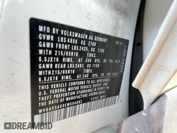 2014 Volkswagen Tiguan S z VIN WVGAV3AX9EW594882, wystawiony jako Copart lot #81340965 z przebiegiem 129 142 mil mil oraz Czysty tytuł • Clean title. Historia ofert i sprzedaży dostępna na DreamBid. Obrazek 10.