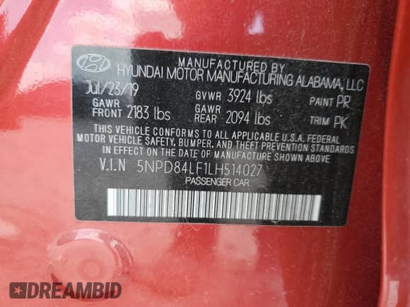 2020 Hyundai Elantra Value Edition with VIN 5NPD84LF1LH514027, listed as a Copart auction lot 53707075 with 70,932 mi miles and Clean title. Bid and sale history available at DreamBid. Image 12.