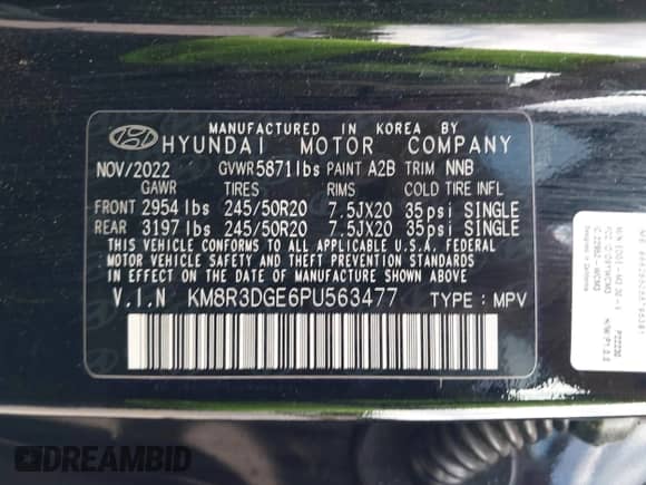 2023 Hyundai Palisade XRT z VIN KM8R3DGE6PU563477, wystawiony jako IAAI lot #43239875 z przebiegiem 58 402 mil mil oraz . Historia ofert i sprzedaży dostępna na DreamBid. Obrazek 9.