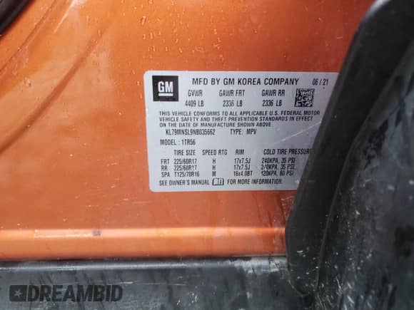 2022 Chevrolet TrailBlazer LS с VIN KL79MNSL9NB035662, выставлен на аукционе Copart как лот 52334385 с пробегом 53 048 миль миль и На запчасти • Non repairable. История ставок и продаж доступна на DreamBid. Изображение 12.