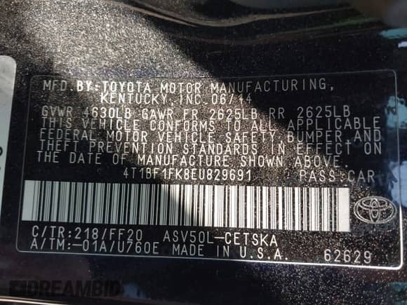 2014 Toyota Camry L с VIN 4T1BF1FK8EU829691, выставлен на аукционе IAAI как лот 43487854 с пробегом 183 260 миль миль и . История ставок и продаж доступна на DreamBid. Изображение 9.