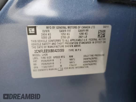 2011 Chevrolet Equinox 1LT with VIN 2CNFLEE56B6423089, listed as a Copart auction lot 51343045 with 167,516 mi miles and Salvage title. Bid and sale history available at DreamBid. Image 13.