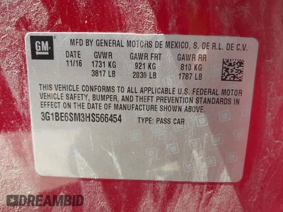 2017 Chevrolet Cruze LT с VIN 3G1BE6SM3HS566454, выставлен на аукционе IAAI как лот 42817412 с пробегом 80 174 миль миль и . История ставок и продаж доступна на DreamBid. Изображение 9.