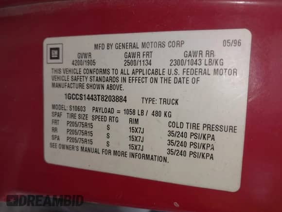 1996 Chevrolet S-10 с VIN 1GCCS1443T8203884, выставлен на аукционе IAAI как лот 42156586 с пробегом 108 614 миль миль и . История ставок и продаж доступна на DreamBid. Изображение 9.