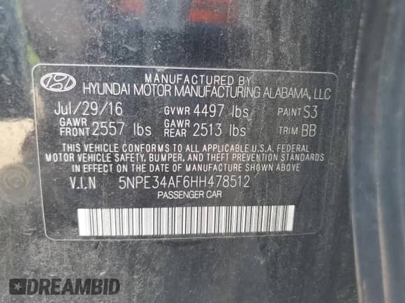 2017 Hyundai Sonata Sport с VIN 5NPE34AF6HH478512, выставлен на аукционе Copart как лот 62283795 с пробегом 140 920 миль миль и Списание • Salvage title. История ставок и продаж доступна на DreamBid. Изображение 12.