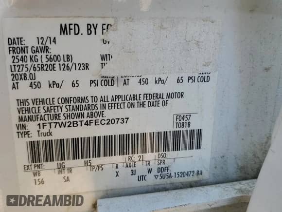 2015 Ford F-250 Lariat z VIN 1FT7W2BT4FEC20737, wystawiony jako Copart lot #68133035 z przebiegiem 239 824 mil mil oraz Szkoda całkowita • Salvage title. Historia ofert i sprzedaży dostępna na DreamBid. Obrazek 12.