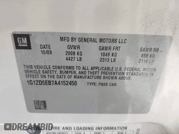 2010 Chevrolet Malibu 2LT z VIN 1G1ZD5EB7A4152458, wystawiony jako IAAI lot #42813430 z przebiegiem 115 225 mil mil oraz . Historia ofert i sprzedaży dostępna na DreamBid. Obrazek 9.