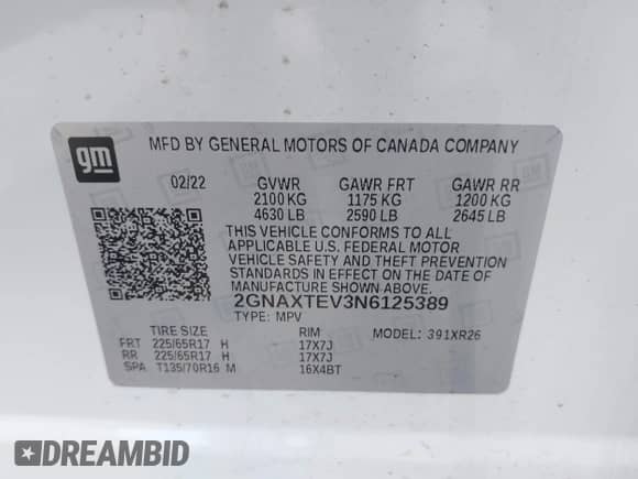 2022 Chevrolet Equinox LT с VIN 2GNAXTEV3N6125389, выставлен на аукционе IAAI как лот 43068055 с пробегом 23 147 миль миль и . История ставок и продаж доступна на DreamBid. Изображение 9.
