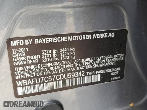 2012 BMW 5 Series 535i xDrive с VIN WBAFU7C57CDU59342, выставлен на аукционе Copart как лот 67023065 с пробегом 126 746 миль миль и Списание • Salvage title. История ставок и продаж доступна на DreamBid. Изображение 12.