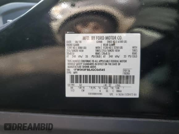 2018 Ford Explorer Limited с VIN 1FM5K8F80JGC64545, выставлен на аукционе Copart как лот 82271405 с пробегом 115 253 миль миль и Списание • Salvage title. История ставок и продаж доступна на DreamBid. Изображение 13.