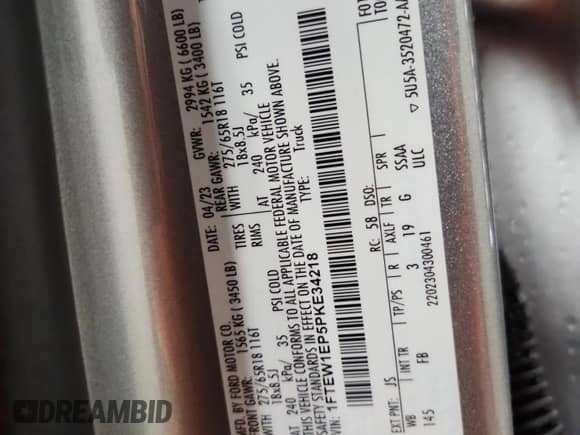 2023 Ford F-150 XL z VIN 1FTEW1EP5PKE34218, wystawiony jako Copart lot #80277835 z przebiegiem 36 964 mil mil oraz Szkoda całkowita • Salvage title. Historia ofert i sprzedaży dostępna na DreamBid. Obrazek 12.