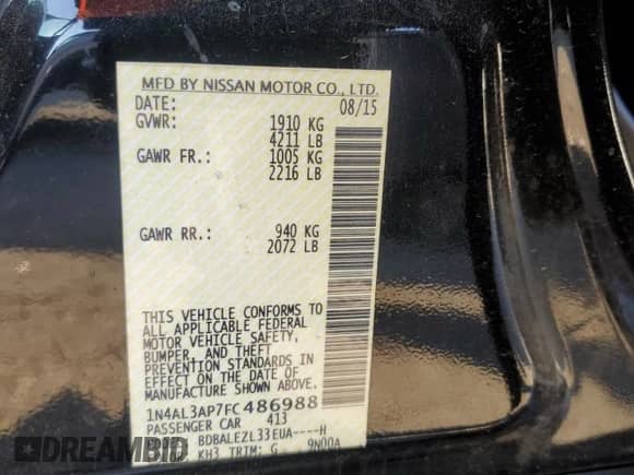 2015 Nissan Altima S z VIN 1N4AL3AP7FC486988, wystawiony jako Copart lot #70927145 z przebiegiem 158 169 mil mil oraz Nie do naprawy • Non repairable. Historia ofert i sprzedaży dostępna na DreamBid. Obrazek 12.