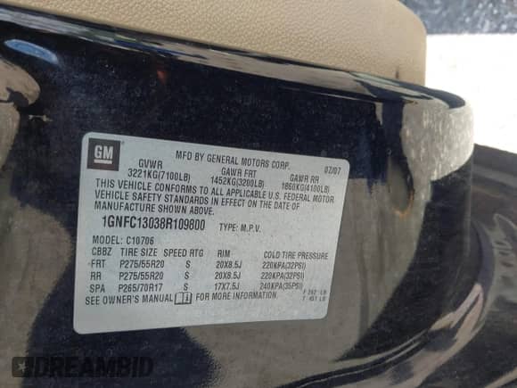 2008 Chevrolet Tahoe 1LT с VIN 1GNFC13038R109800, выставлен на аукционе IAAI как лот 43132582 с пробегом 313 598 миль миль и . История ставок и продаж доступна на DreamBid. Изображение 9.