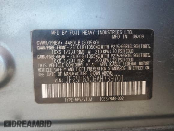 2010 Subaru Forester X z VIN JF2SH6AC6AH739701, wystawiony jako Copart lot #80677525 z przebiegiem 189 547 mil mil oraz Szkoda całkowita • Salvage title. Historia ofert i sprzedaży dostępna na DreamBid. Obrazek 13.