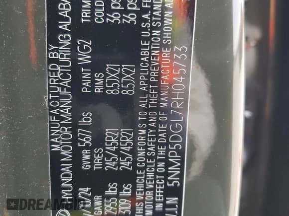 2024 Hyundai Santa Fe Calligraphy с VIN 5NMP5DGL7RH045733, выставлен на аукционе Copart как лот 41583965 с пробегом 4 653 миль миль и Списание • Salvage title. История ставок и продаж доступна на DreamBid. Изображение 14.